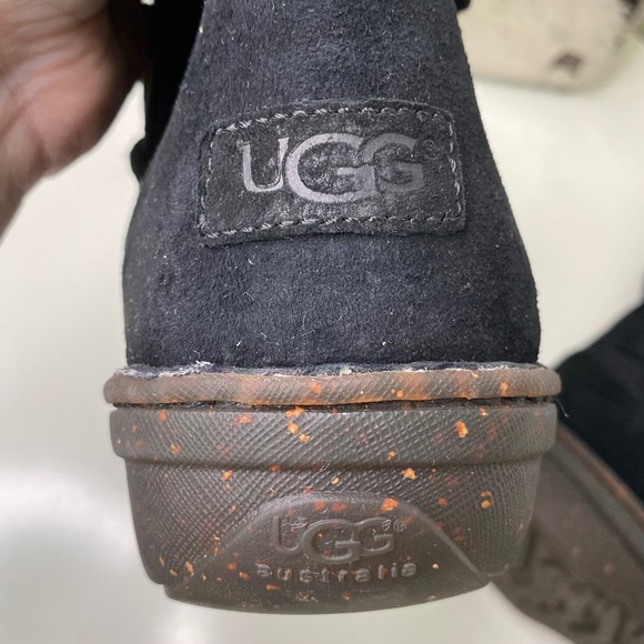 UGG Tanasa Black Suede Leather Knit Cuff Shearling Winter Boots Women's Size 12 - Picture 7 of 11